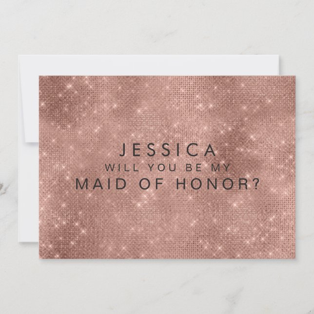 Rose Gold Glam Glitter Maid of Honour Request Card (Front)