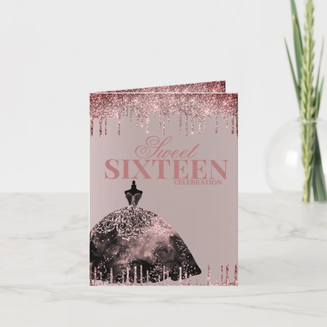 Rose Gold Glam Glitter Spark Sweet 16 Birthday Invitation (Front)
