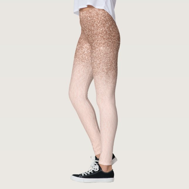 Rose Gold Glam Glitter Sparkle Ombre Trendy Leggings (Left)
