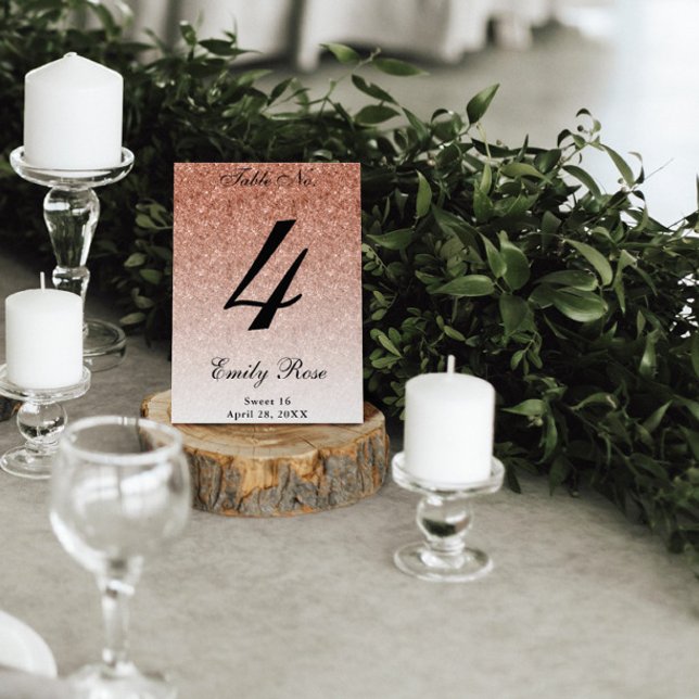 Rose Gold Glam Glitter Table Number Card (Creator Uploaded)