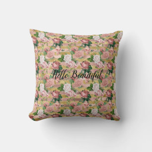 Rose Gold Glam Glitz Roses Floral Stripes        Cushion