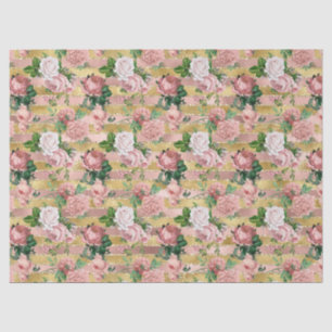 Rose Gold Glam Glitz Roses Floral Stripes      Tissue Paper