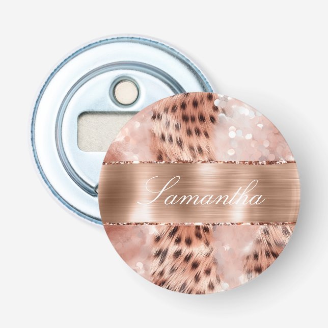 Rose Gold Glam Leopard Glitter Bottle Opener (Front)