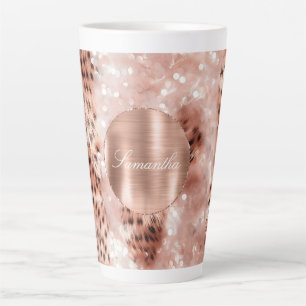 Rose Gold Glam Leopard Glitter Personalised Latte Mug