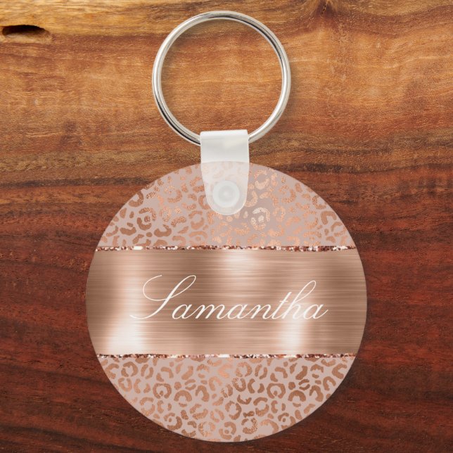 Rose Gold Glam Leopard Key Ring (Front)