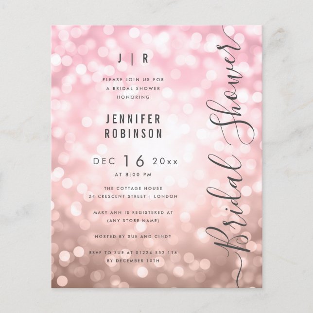 Rose Gold Glam Lights Script Modern Bridal Shower  Flyer (Front)
