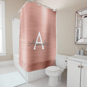 Rose Gold Glam Metallic Monogram Shower Curtain