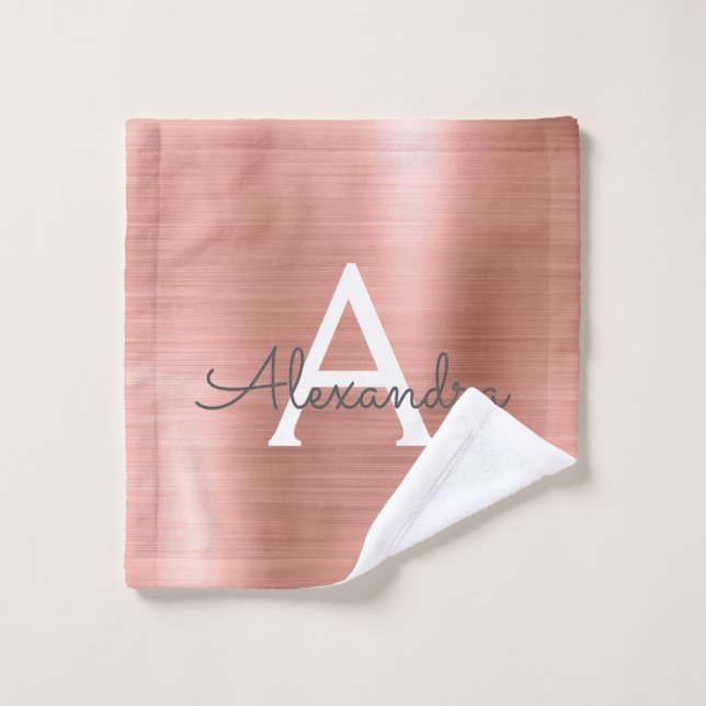 Rose Gold Glam Metallic Monogram Wash Cloth (Wash Cloth)