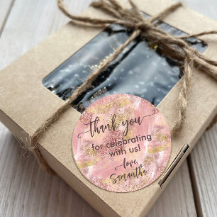 Rose Gold Glam Party Faux Glitter Thank You Favour Classic Round Sticker