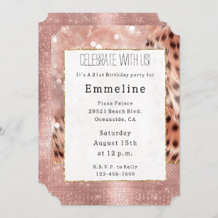 Rose Gold Glam Sparkle Cheetah Invitation