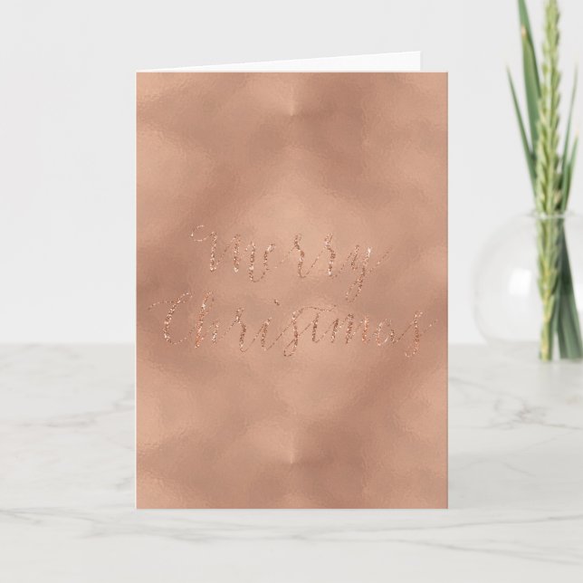 Rose Gold Glam Sparkle Merry Christmas Holiday Card (Front)