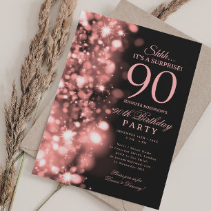 Rose Gold Glam Surprise 90th Birthday Party Invitation