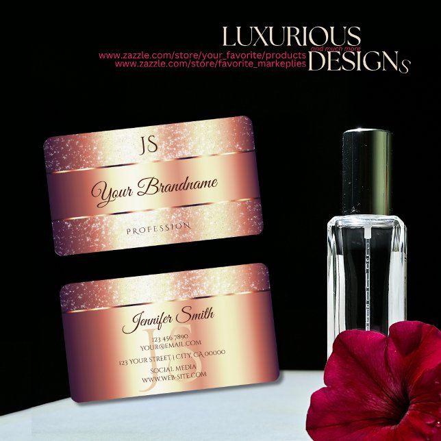 Rose Gold Glamour Sparkling Glitter and Monogram Business Card (Creator Uploaded)