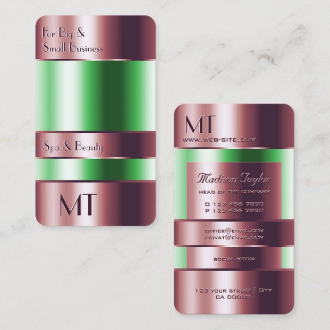 Rose Gold Glass Can Green Liquids with Initials Business Card (Front/Back)