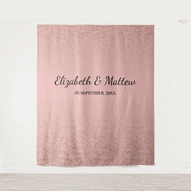 Rose gold gliiter blush wedding backdrop tepestry tapestry (Front)