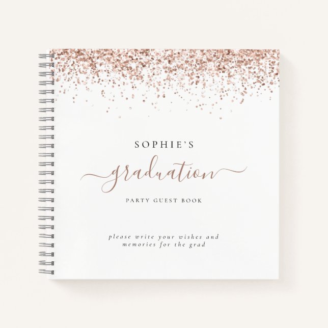 Rose Gold Glitter 2024 Graduation Party Guest Book (Front)