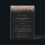 Rose Gold Glitter 21st Birthday Black Invitation<br><div class="desc">Rose Gold Glitter 21st Birthday Black Invitation. A border of rose gold glitter is at the top on each side,  and Twenty First is in an elegant script with swashes,  on a classy black background. Easily personalise the text to your own details.</div>