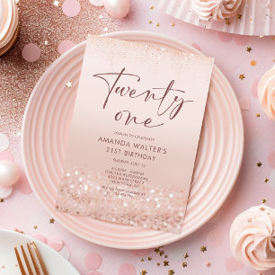 Rose Gold Glitter 21st Birthday Invitation Card