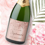 Rose Gold Glitter 21st Birthday Monogram Script Sparkling Wine Label<br><div class="desc">Elegant Modern Sparkle Rose gold glitter metallic Personalised Monogram Name 21st (or ANY AGE) Birthday Party Wine Label. This Girly Adult feminine Birhday party design featuring a Monogram Name in a stylish handwritten calligraphy script and date and age on blush pink or rose gold faux brushed metallic foil look background...</div>