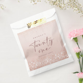 Rose Gold Glitter 21st Birthday Party Favour Bag