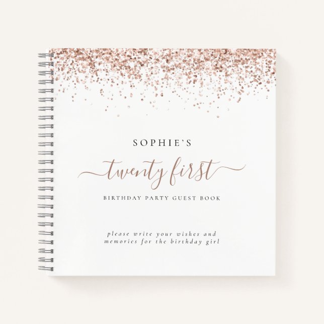 Rose Gold Glitter 21st Birthday Party Guest Book (Front)