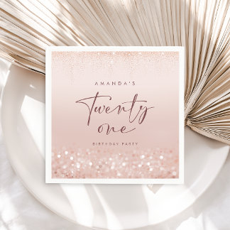 Rose Gold Glitter 21st Birthday Party Napkin