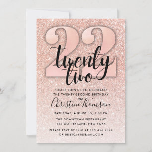 Rose Gold Glitter 22nd Birthday Invitation