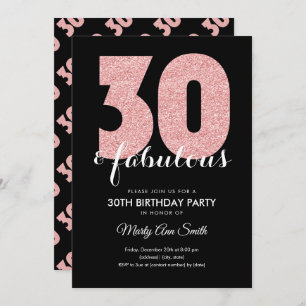 Rose Gold Glitter 30 & Fabulous Birthday Party Invitation
