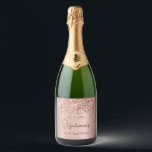 Rose Gold Glitter 30th Birthday Monogram Script Sparkling Wine Label<br><div class="desc">Elegant Modern Sparkle Rose gold glitter metallic Personalised Monogram Name 30th (or ANY AGE) Birthday Party Wine Label. This Adult Girly feminine Birhday party design featuring a Monogram Name in a stylish handwritten calligraphy script and date and age on blush pink or rose gold faux brushed metallic foil look background...</div>