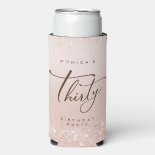 Rose Gold Glitter 30th Birthday Party Seltzer Can Cooler