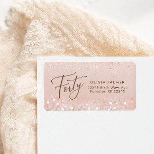 Rose Gold Glitter 40th Birthday Address Label