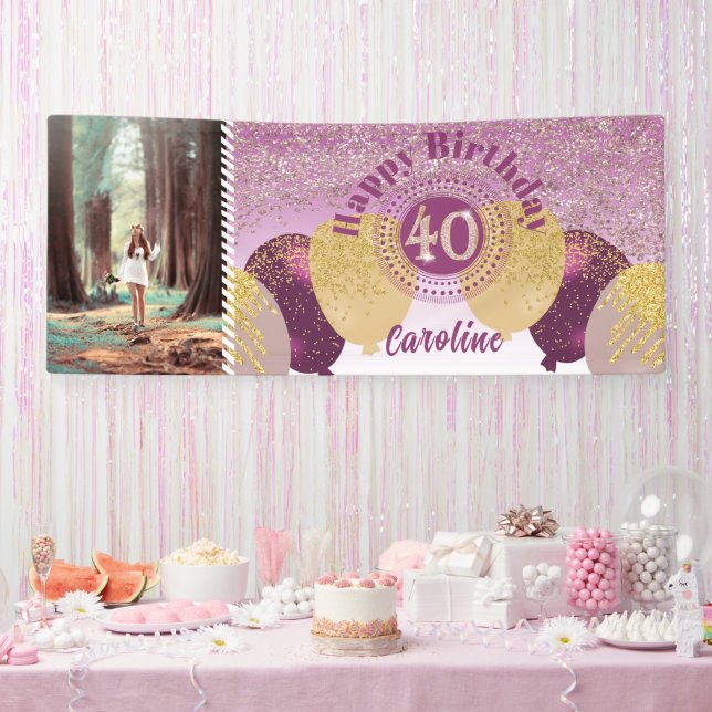 Rose Gold Glitter 40th Birthday & Balloons  Banner (Party)