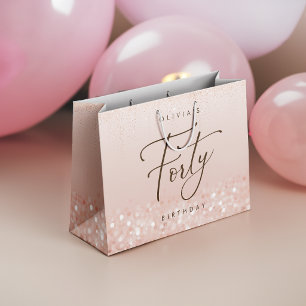 Rose Gold Glitter 40th Birthday Party Large Gift Bag