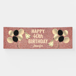 Rose Gold Glitter 40th Birthday Party Personalised Banner