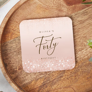 Rose Gold Glitter 40th Birthday Party Square Paper Coaster