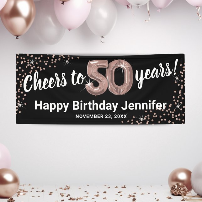 Rose Gold Glitter 50th Birthday Banner (Creator Uploaded)