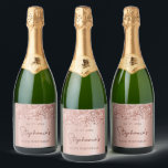 Rose Gold Glitter 50th Birthday Monogram Script Sparkling Wine Label<br><div class="desc">Elegant Modern Sparkle Rose gold glitter metallic Personalised Monogram Name 50th (or ANY AGE) Birthday Party Wine Label. This Adult Girly feminine FIFTY (FIFTIETH) Birhday party design featuring a Monogram Name in a stylish handwritten calligraphy script and date and age on blush pink or rose gold faux brushed metallic foil...</div>