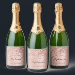 Rose Gold Glitter 50th Birthday Monogram Script Sparkling Wine Label<br><div class="desc">Elegant Modern Sparkle Rose gold glitter metallic Personalised Monogram Name 50th (or ANY AGE) Birthday Party Wine Label. This Adult Girly feminine FIFTY (FIFTIETH) Birhday party design featuring a Monogram Name in a stylish handwritten calligraphy script and date and age on blush pink or rose gold faux brushed metallic foil...</div>