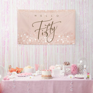 Rose Gold Glitter 50th Birthday Party Banner