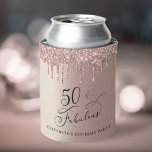 Rose Gold Glitter 50th Birthday Party Can Cooler<br><div class="desc">Chic 50th birthday party can coolers featuring "50 & Fabulous" in an elegant calligraphy script and rose gold faux glitter. Personalise with her name.</div>
