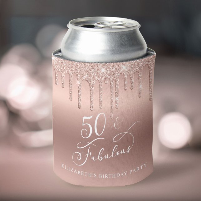 Rose Gold Glitter 50th Birthday Party Can Cooler (Creator Uploaded)