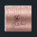 Rose Gold Glitter 50th Birthday Party Guest Book<br><div class="desc">Chic guest book for her 50th birthday party featuring "50 & Fabulous" in an elegant calligraphy script,  a rose gold background and rose gold faux glitter. Personalise with her name and the party date.</div>