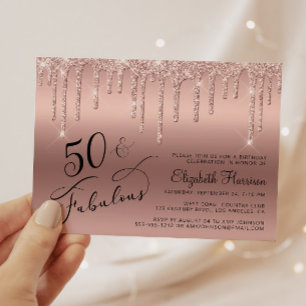 Rose Gold Glitter 50th Birthday Party Invitation