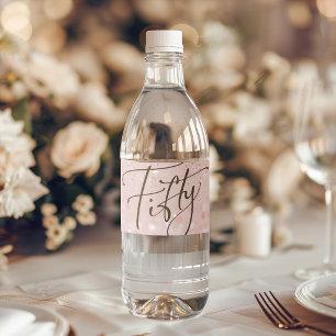 Rose Gold Glitter 50th Birthday Party Water Bottle Label