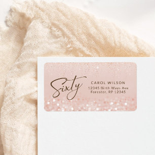 Rose Gold Glitter 60th Birthday Address Label