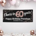 Rose Gold Glitter 60th Birthday Banner<br><div class="desc">Elegant sixtieth birthday party banner featuring a stylish black background that can be changed to any colour,  rose gold sparkly glitter,  sixty rose gold hellium balloons,  and a modern 60th birthday celebration text template that is easy to personalise.</div>