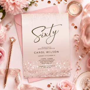 Rose Gold Glitter 60th Birthday Invitation Card