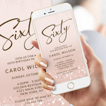 Rose Gold Glitter 60th Birthday Mobile Invite