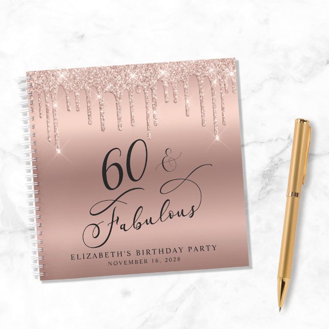 Rose Gold Glitter 60th Birthday Party Guest Book (Creator Uploaded)