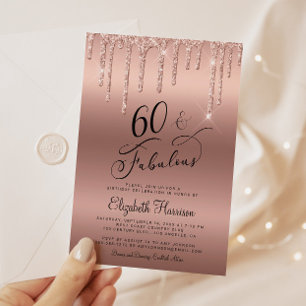 Rose Gold Glitter 60th Birthday Party Invitation